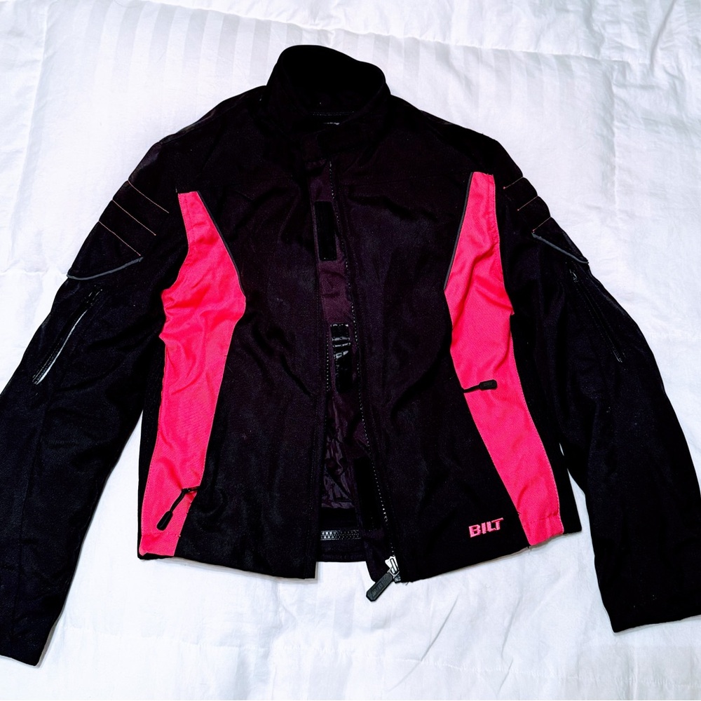 Bilt Women's Black and Pink Motorcycle Jacket